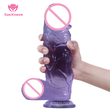 SacKnove Quality 10.2 Inch Extra Large Thick Simulation Artificial Rubber Penis Suction Cup Crystal Jelly Dildos Adult Sex Toy